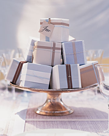 Stack your favours up on a cake stand like this table centre